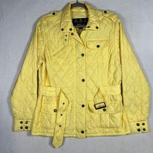Barbour Yellow Quilted Belted Jacket Womens USA 8 Utility Equestrian Lightweight